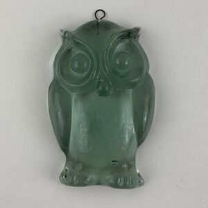Vintage Mid Century Mod Clear Light Green Glass Owl Sculpture Hanging Figure MCM